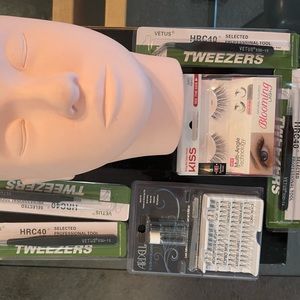 Practice Head for Lash Extensions w/ tweezers, lashes glue, unopened